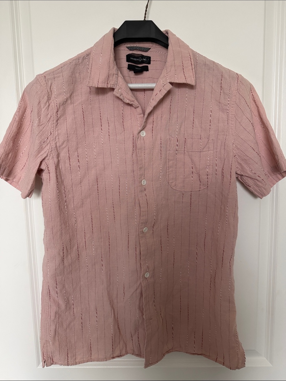 TREASURE & BOND Trim Fit Medallion Cotton & Linen Shirt link and white SZ medium